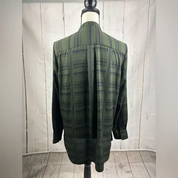 Ann Taylor Chic Green Striped Tunic Blouse with Hidden Button Placket - Picture 2 of 9